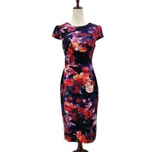 Betsy Johnson Womens 2 Dress Sheath Floral Roses Multicolor Cap Sleeve Cocktail